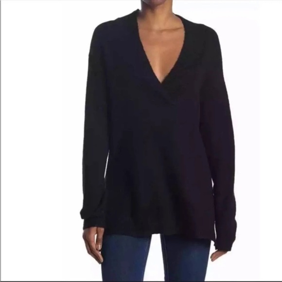RDI Plunge V-Neck Dark Blue Long Sweater Tunic Sexy Oversized Sz Med Cozy Fall - Picture 2 of 9